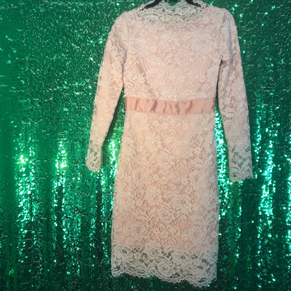 Ornate Lace Peach and Cream Midi Dress